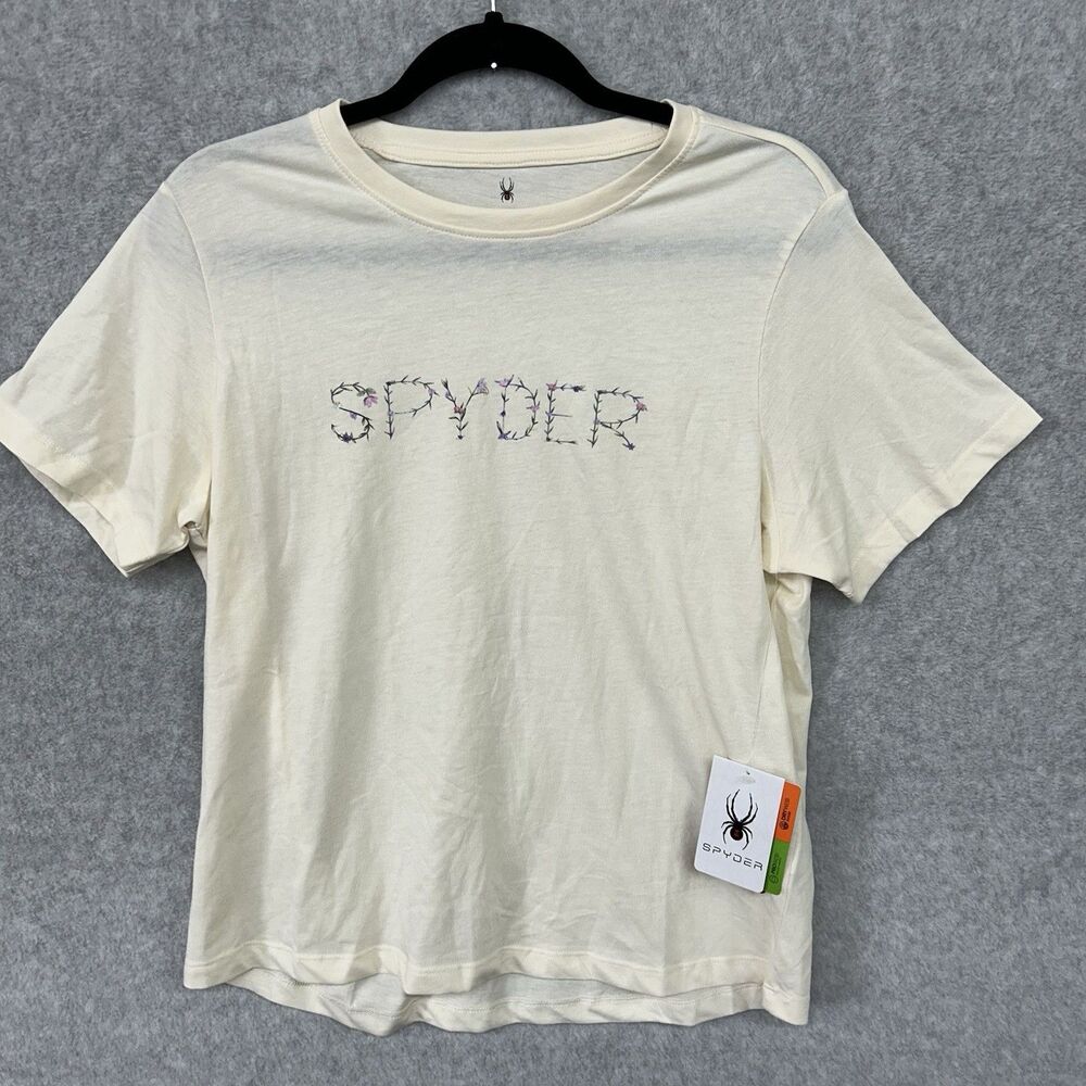 Spyder Girl's Beige Cotton Knit Logo Graphic Crew Neck T-Shirt Large SWK066